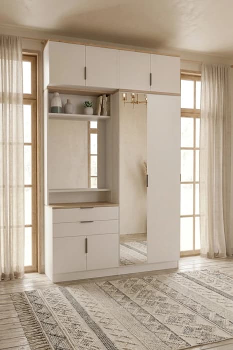 Diva 60 Lık Aynalı Çekmeceli 2 Kapılı Boy Aynalı 120 Lik Yüklüklü Portmanto