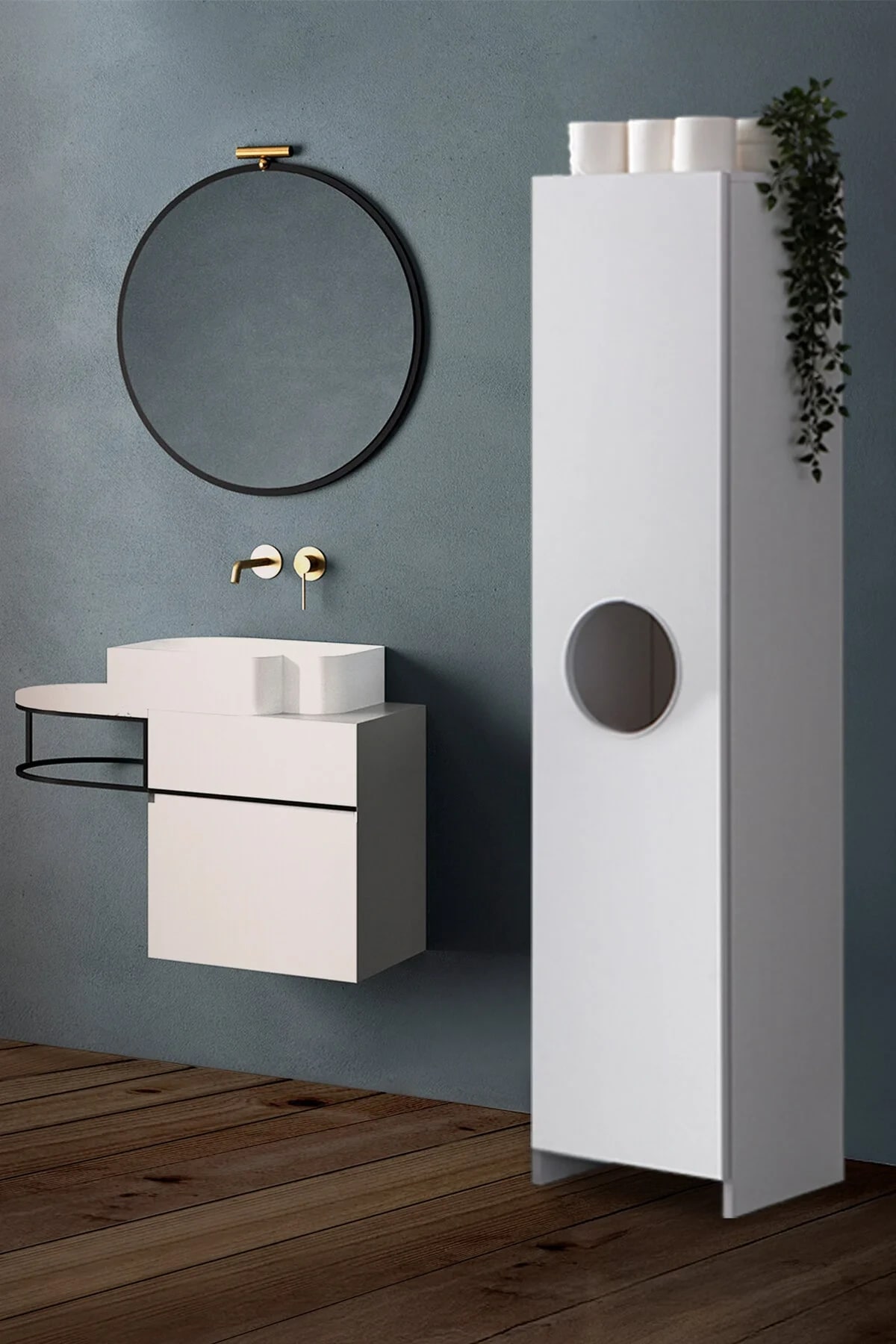 Diva Kirli Dolabı Kapaklı Raflı Banyo Dolabı Çok Amaçlı Dolap