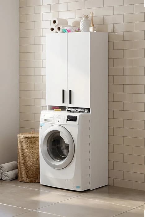 Diva Çamaşır Makinesi Kirli Dolabı Kapaklı Banyo Dolabı Çok Amaçlı Dolap