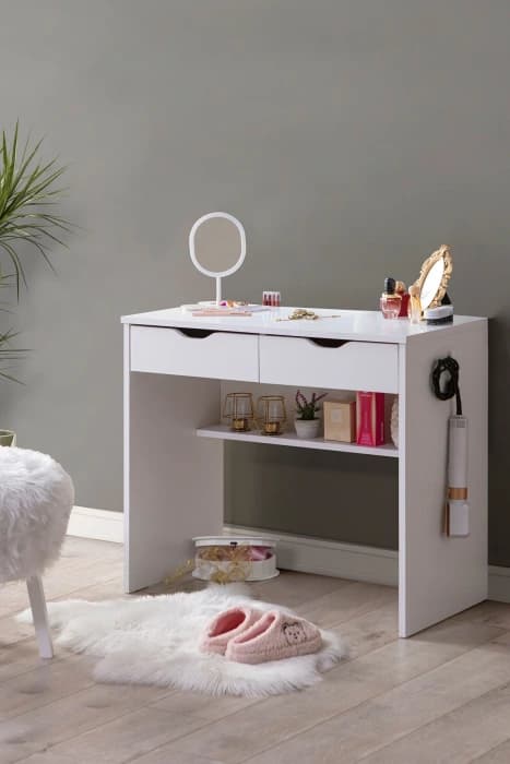 Diva 2 Çekmeceli Kulis Makyaj Masası - Çalışma Masası Beyaz