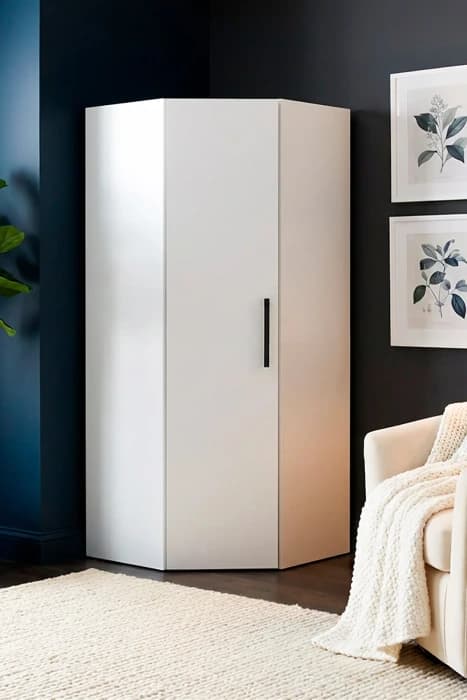 Diva 1 Kapaklı Beyaz Dolap 5 Raflı Köşe Gardırop Elbise Dolabı DV-800